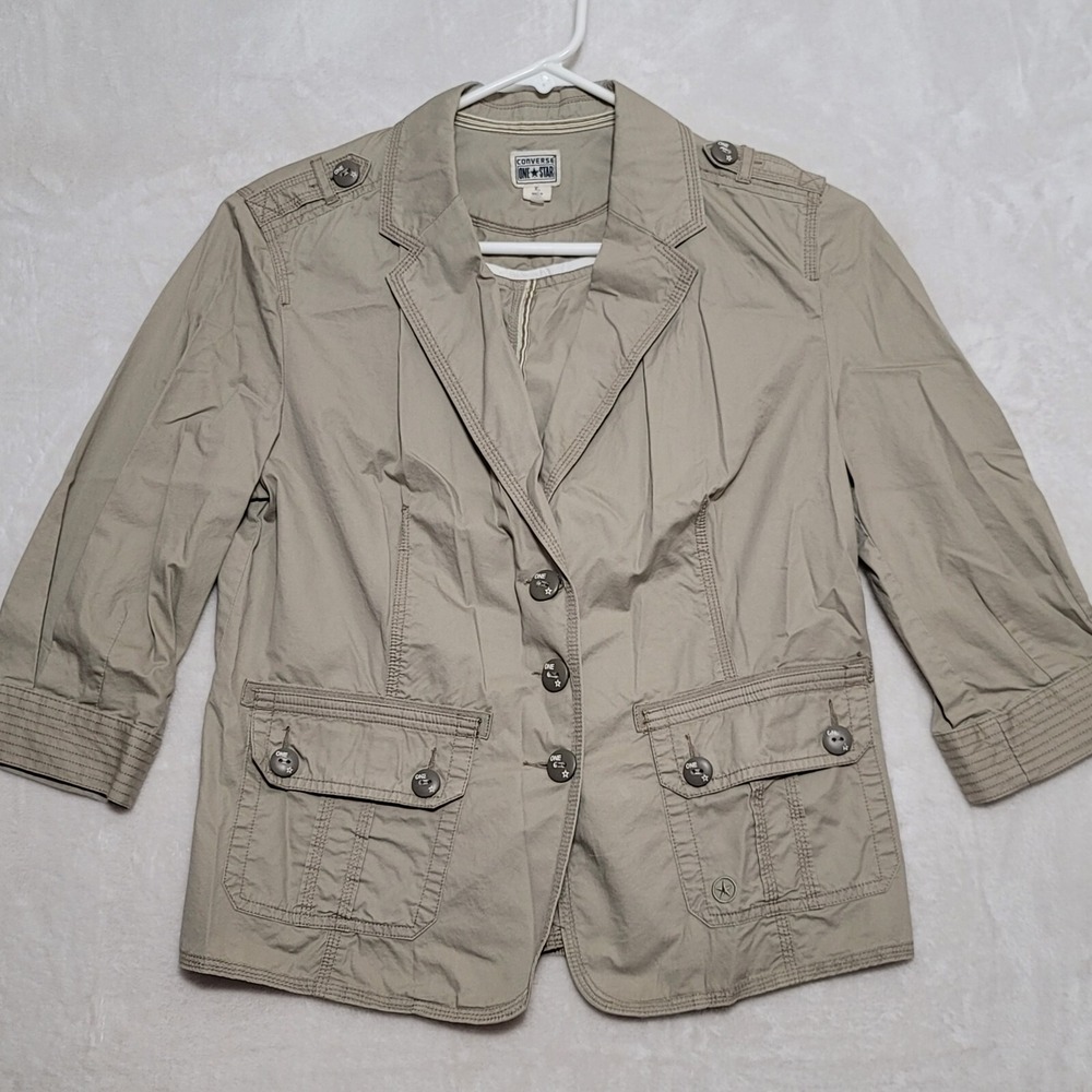 Converse Jacket Womens Size Medium 3 Button Beige 3/4 Sleeve Casual